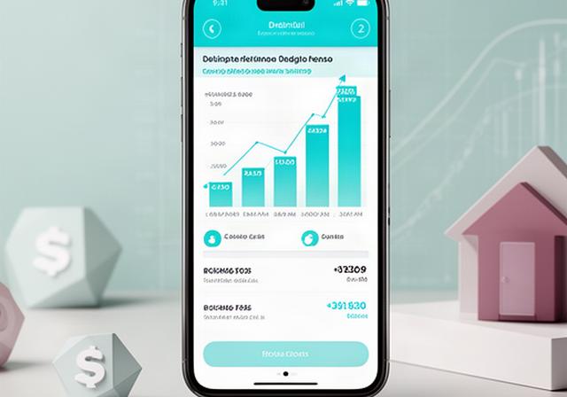 Smartphone con app di gestione finanziaria e risparmio casa, interfaccia moderna con grafici